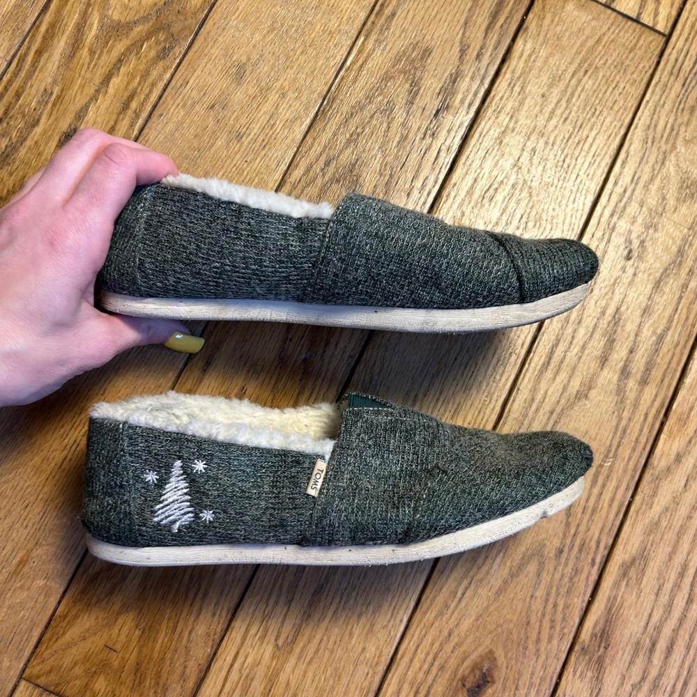 TOMS Alpargata Faux Shearling Lined Grey Wool Slip On Flats Womens 5.5